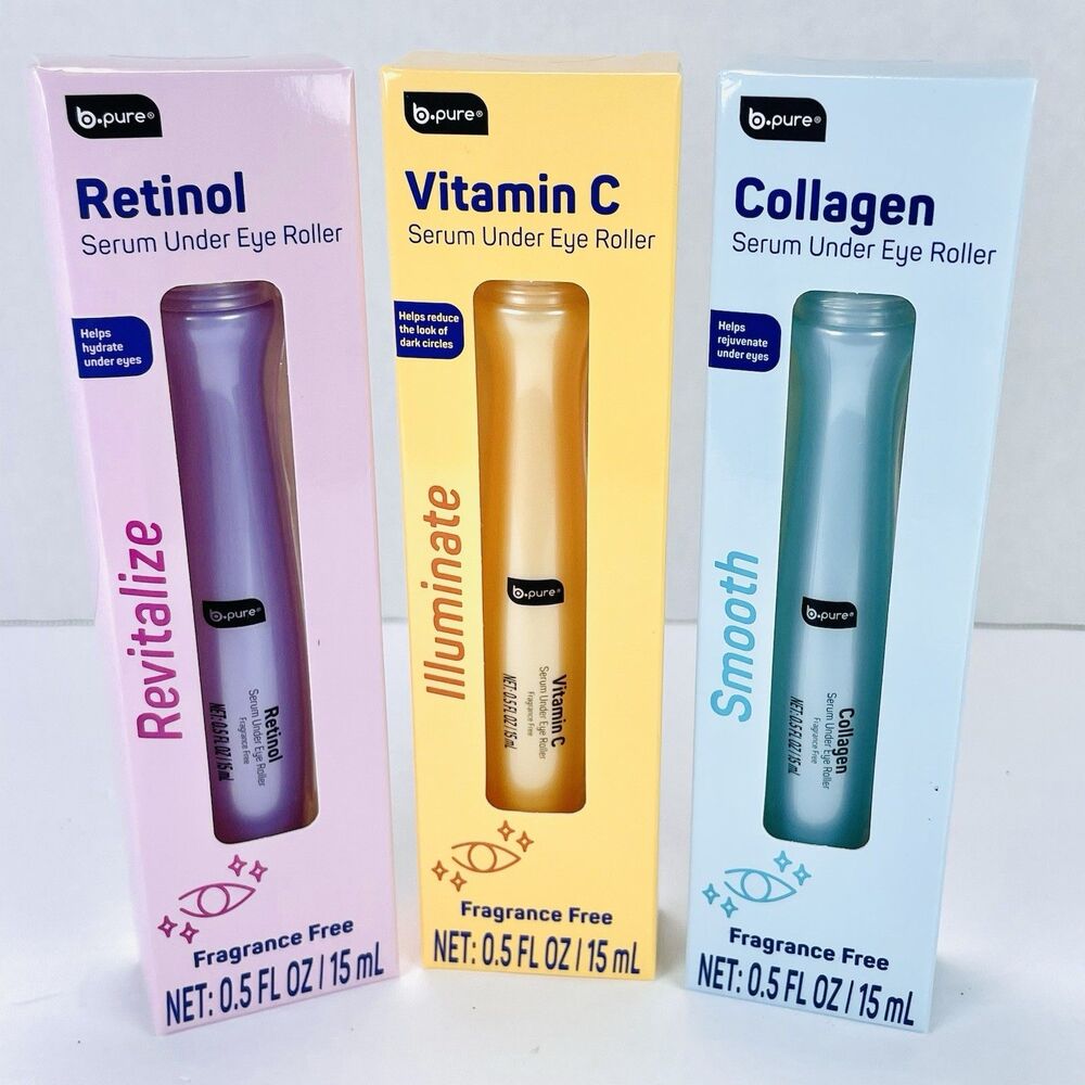 Set of 3 B Pure Serum Under Eye Roller - Collagen - Vitamin C - Retinol NEW